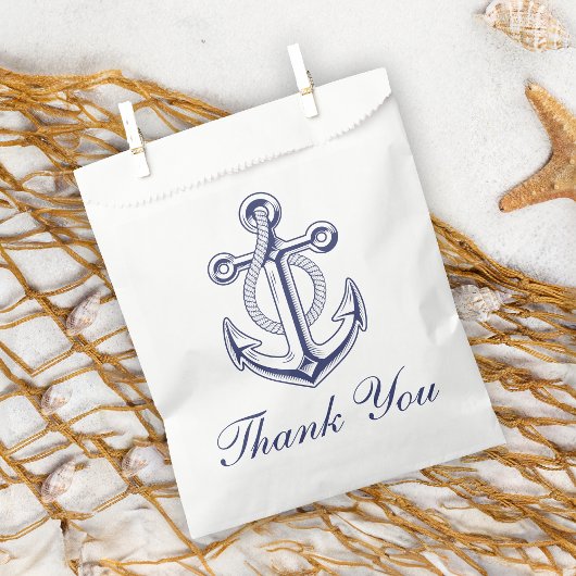 Sachets En Papier Ancre marin Marine Bleu Mariage nautique Merci