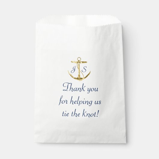 Sachets En Papier Ancre nautique Gold Marine Mariage bleu Merci (Devant)