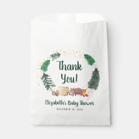 Sachets En Papier Animaux boisés rustiques Baby shower Merci (Devant)