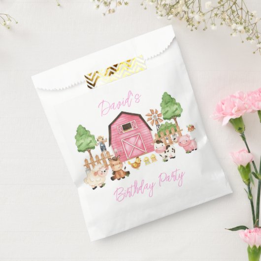 Sachets En Papier Animaux de ferme roses fête d'anniversaire (Scellé)