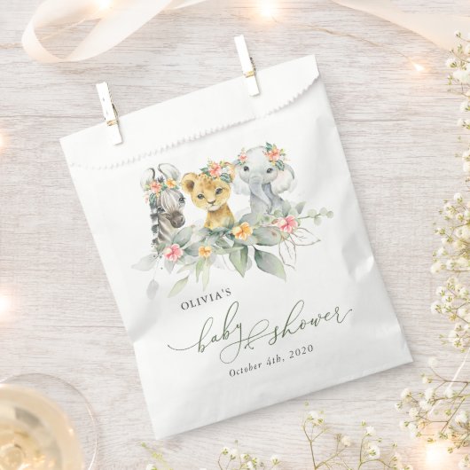 Sachets En Papier Animaux de la jungle, Safari, Fleurs, Baby Shower (Coupé)