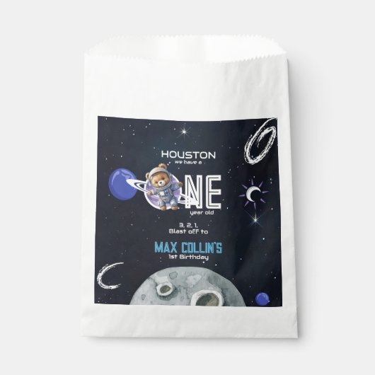 Sachets En Papier Anniversaire 1 an Astronaute dans l'Espace (Devant)