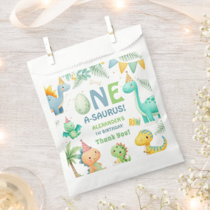 Sachets En Papier Anniversaire 1ère année d'un garçon A-Saurus Dinos