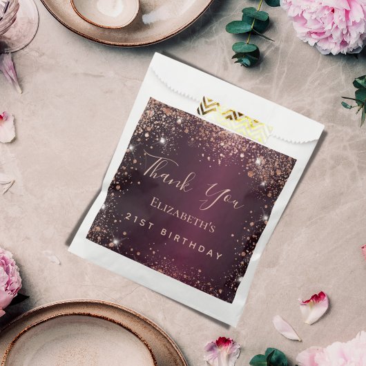 Sachets En Papier Anniversaire Bourgogne rose or tiara merci