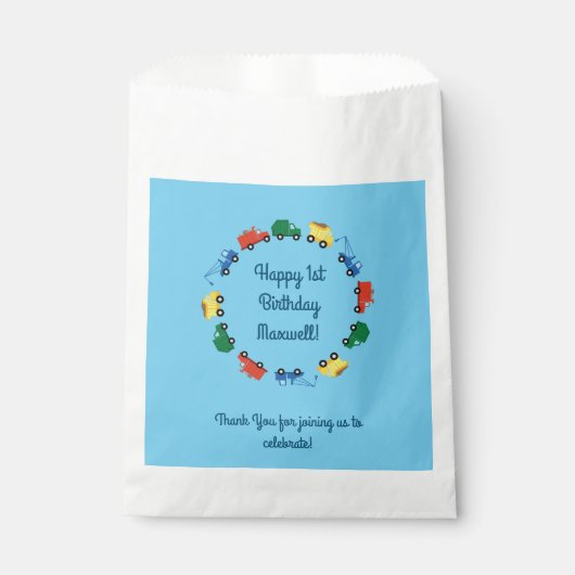 Sachets En Papier Anniversaire de enfant de Chariots de construction (Devant)