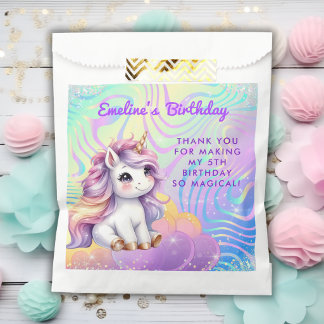 Sachets En Papier Anniversaire de licorne mignonne à paillettes magi