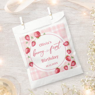Sachets En Papier Anniversaire des fraises roses En vichy