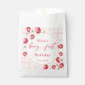 Sachets En Papier Anniversaire des fraises roses En vichy (Devant)