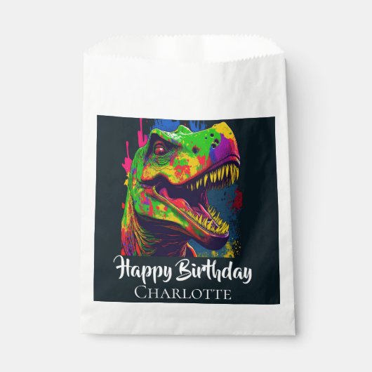 Sachets En Papier Anniversaire Dino T-Rex (Devant)