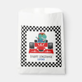 Sachets En Papier Anniversaire Dinosaur voiture de course rouge nom  (Devant)