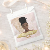 Sachets En Papier Anniversaire, Femme noire, Feuille Tropicale Or, F (Coupé)