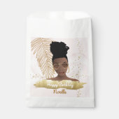 Sachets En Papier Anniversaire, Femme noire, Feuille Tropicale Or, F (Devant)