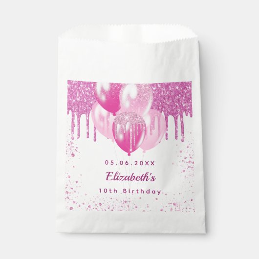 Sachets En Papier Anniversaire fête rose blanc parties scintillant b (Devant)