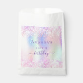 Sachets En Papier Anniversaire fête rose violet holographique (Devant)