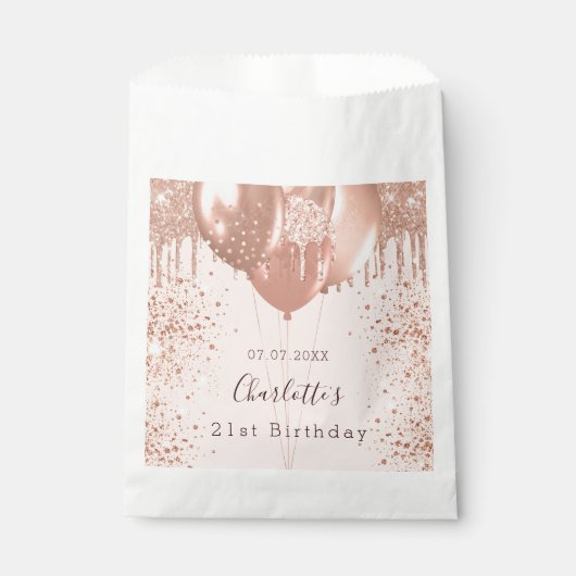 Sachets En Papier Anniversaire rose or blush ballons rose (Devant)