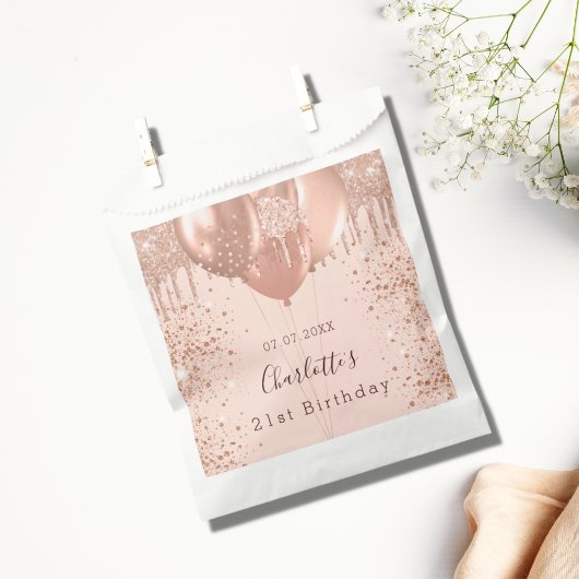 Sachets En Papier Anniversaire rose or blush ballons rose