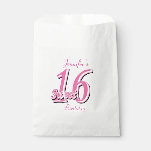 Sachets En Papier Anniversaire seize ans | Rose (Devant)