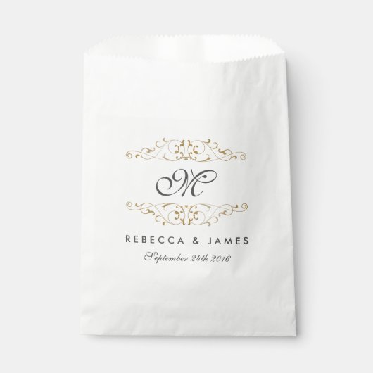 Sachets En Papier Antique Gold Flourish Monogramme Mariage Favor Sac (Devant)