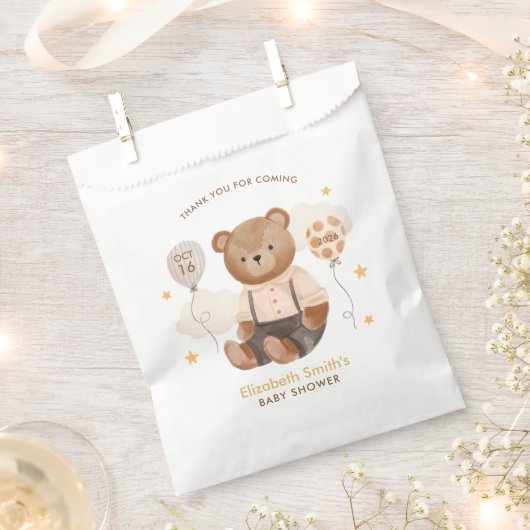Sachets En Papier Aquarelle Baby shower Ours en Teddy (Coupé)