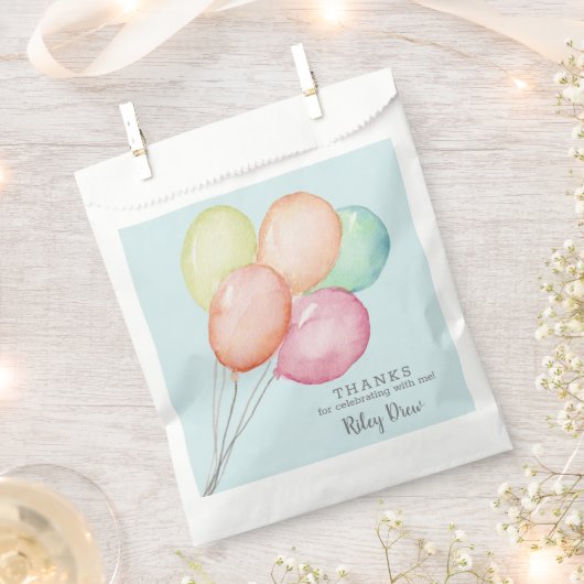 Sachets En Papier Aquarelle Balloon Bunch Bleu Anniversaire Favorise (Coupé)