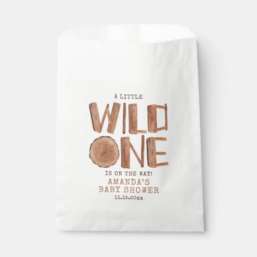 Sachets En Papier Aquarelle Bois rustique sauvage Un Baby shower (Devant)