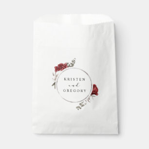 Sachets En Papier aquarelle bordeaux argent mariage monogramme flora