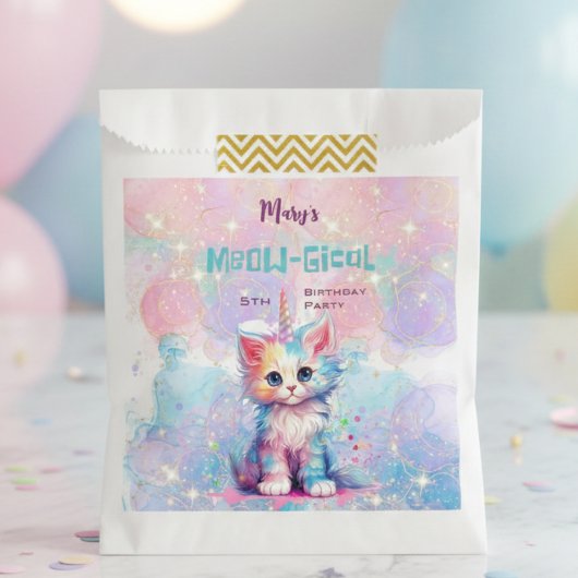 Sachets En Papier Aquarelle Caticorn Meow-Gical Anniversaire