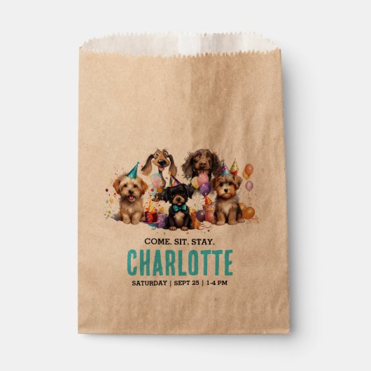 Sachets En Papier Aquarelle Chien Pawty Puppy Anniversaire (Devant)