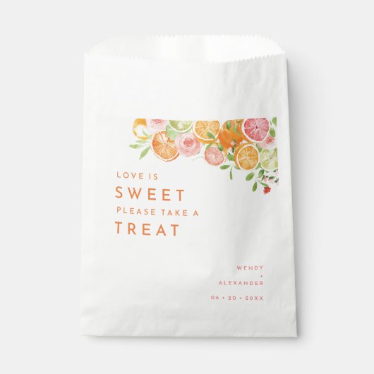 Sachets En Papier Aquarelle Citrus L'amour Mariage est doux (Devant)