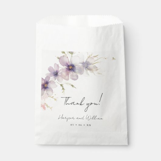 Sachets En Papier aquarelle cosmos fleurs mariage merci (Devant)