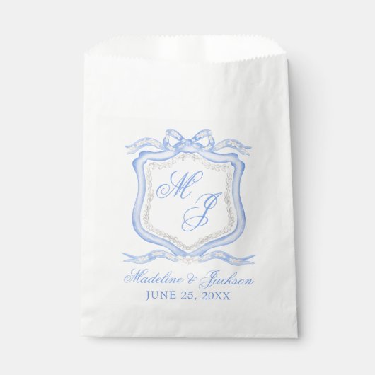 Sachets En Papier Aquarelle Designer Blue Monogram Crest Mariage (Devant)