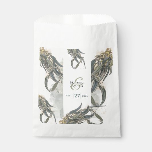 Sachets En Papier Aquarelle Eucalyptus Feuille Mariage vert (Devant)