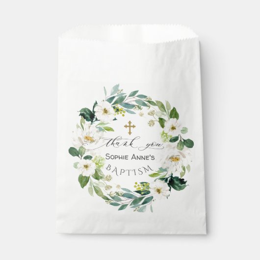 Sachets En Papier Aquarelle Fleurs blanches Wreath Cross Baptism (Devant)