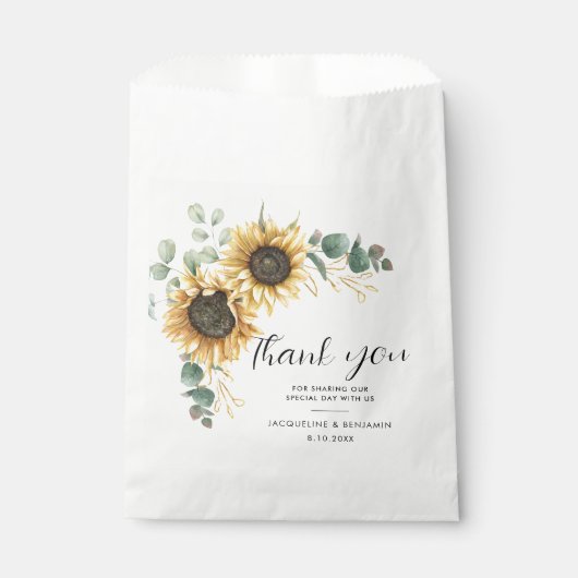 Sachets En Papier Aquarelle florale de tournesol Script (Devant)