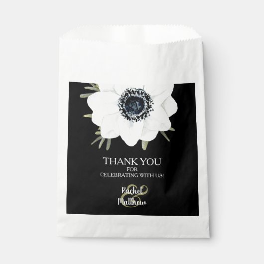 Sachets En Papier Aquarelle Florale Mariage noir et blanc (Devant)
