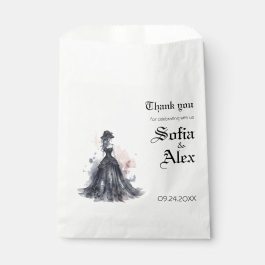 Sachets En Papier Aquarelle gothique mariage noir floral (Devant)