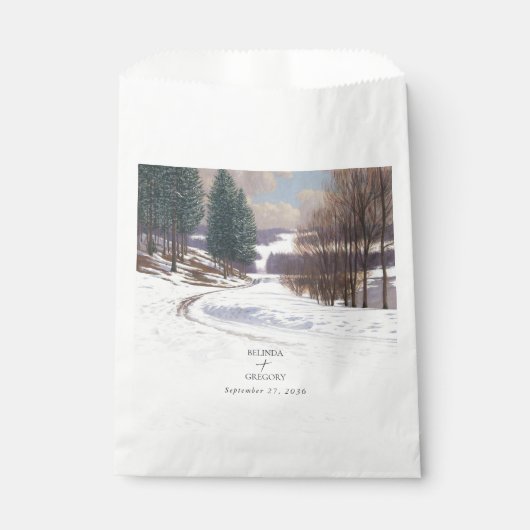 Sachets En Papier Aquarelle Hiver Mariage paysage neige (Devant)