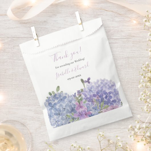 Sachets En Papier Aquarelle Lilac & Dusty Blue Hydrangeas Mariage (Coupé)