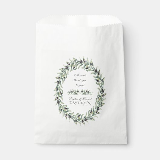 Sachets En Papier Aquarelle luxuriante Branches d'olive Mariage de c (Devant)