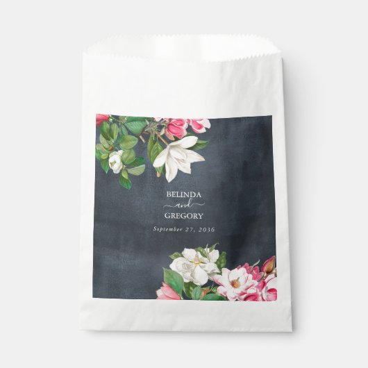 Sachets En Papier Aquarelle Magnolia Fleurs Mariage Noir Blanc (Devant)