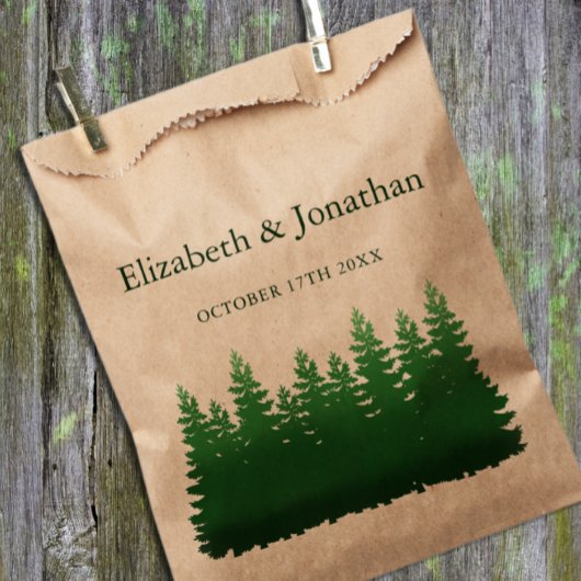 Sachets En Papier Aquarelle Mariage des pins de bois