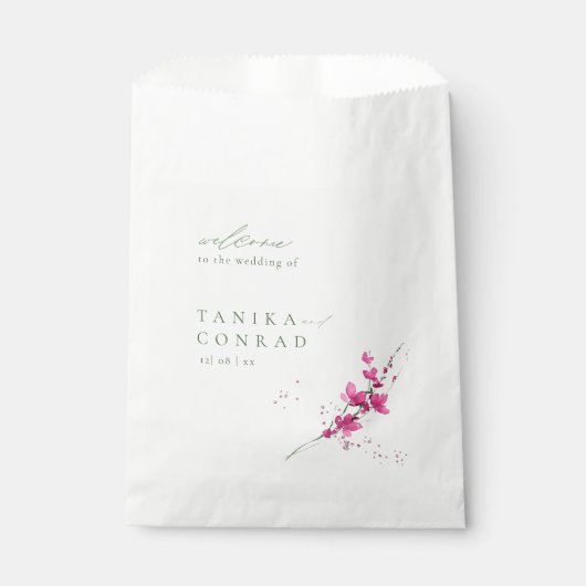 Sachets En Papier Aquarelle Mariage fleur sauvage Bienvenue Fsia ID9 (Devant)