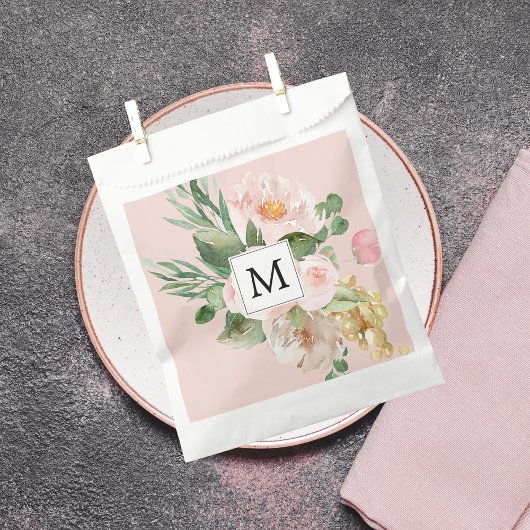 Sachets En Papier Aquarelle moderne Fleurs roses Monogrammes