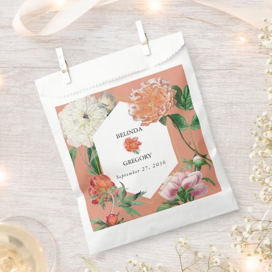 Sachets En Papier Aquarelle Peach Pink Peonies Mariage (Coupé)