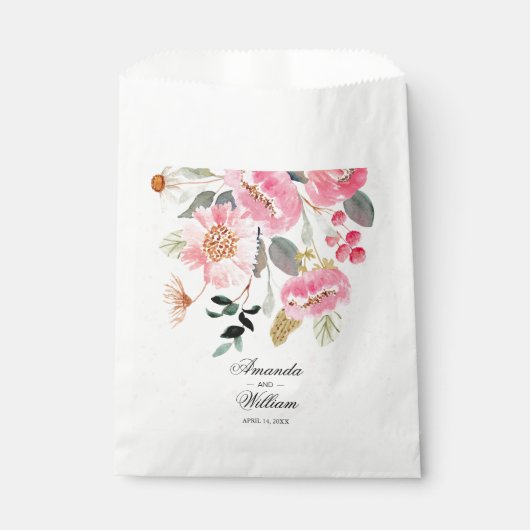 Sachets En Papier Aquarelle rose Fleurs Mariage (Devant)