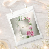 Sachets En Papier Aquarelle rose Floral Frame Bronze brillant Fa (Coupé)