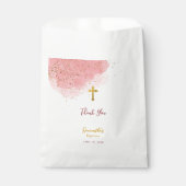 Sachets En Papier Aquarelle rose Parties scintillant Gold Cross Bapt (Devant)