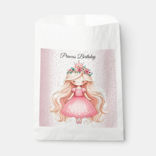 Sachets En Papier Aquarelle rose princesse Anniversaire (Devant)