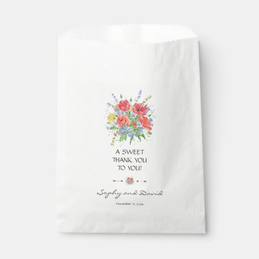 Sachets En Papier Aquarelle rustique Fleurs sauvages Mariage MERCI (Devant)