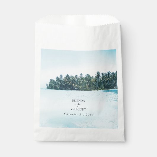 Sachets En Papier Aquarelle tropicale Palms & Mariage de plage (Devant)